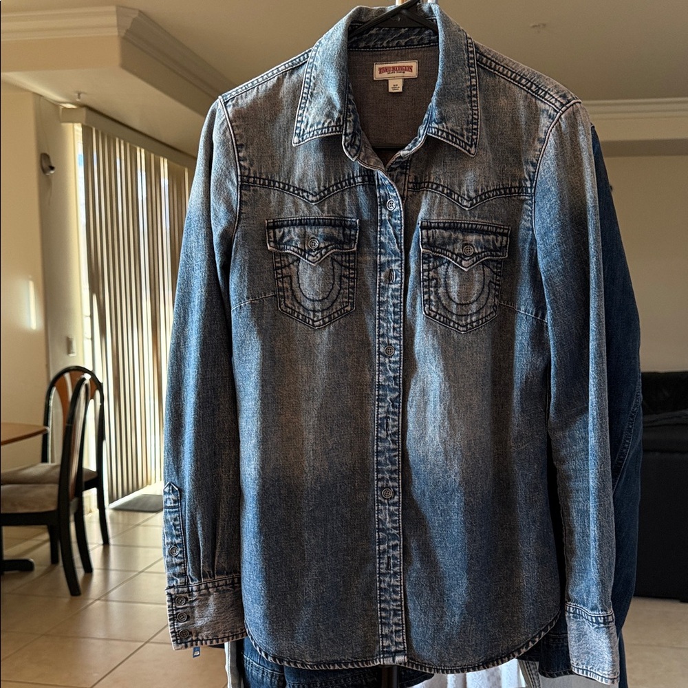 True Religion Faded Blue Denim Shirt